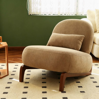 Mignon fauteuil d'appoint avec pieds en bois massif, fauteuil de salon avec coussin en tissu doux, fauteuil de chambre confortable, fauteuil de lecture confortable sans accoudoirs pour appartement, salle d'attente, balcon