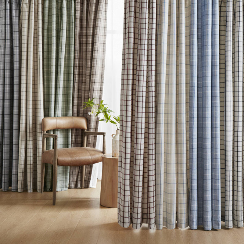 Anaheim Woven Plaid Room Darkening Thermal Fleece Lined Single Curtain Panel, 50"W x 84"L, Natural
