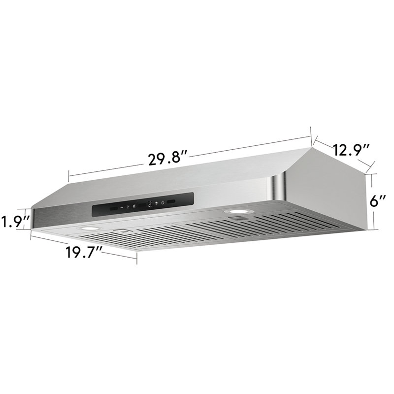 Hotte sous le meuble Everkitch 30 pouces avec 900 pieds cubes par minute, contrôle tactile, filtres permanents en acier inoxydable 