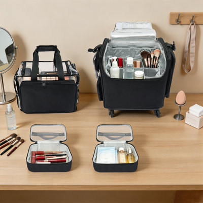 Rolling Makeup Train Case Cosmetic Storage Organizer Makeup Bag with Wheels for Makeup Artists Hairstylists Salon and Outdoor