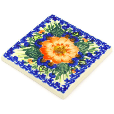 Polish Pottery 4.37" x 4.37" Stoneware Tile in Multi