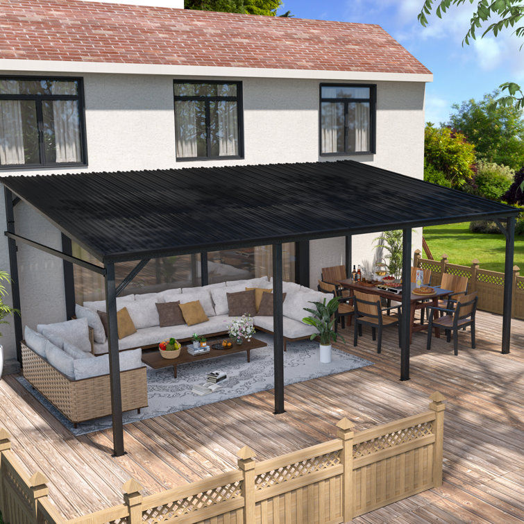 Feria  20'Wx12'D Manual Slope Patio Awning In Black
