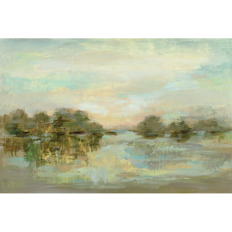 Dreamy Lake Green Crop by Silvia Vassileva - Wrapped Canvas Painting, 30cm H x 46cm W x 3.8cm D