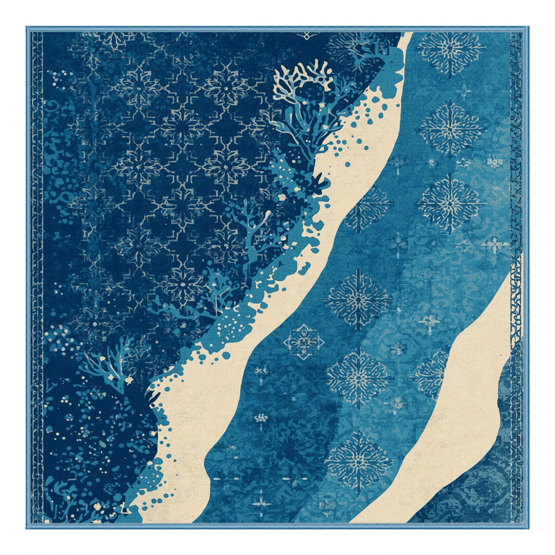 Machine Washable Outhe Global Inspired Moroccan Rug in Blue – BabyBlue Binding, 5' Square