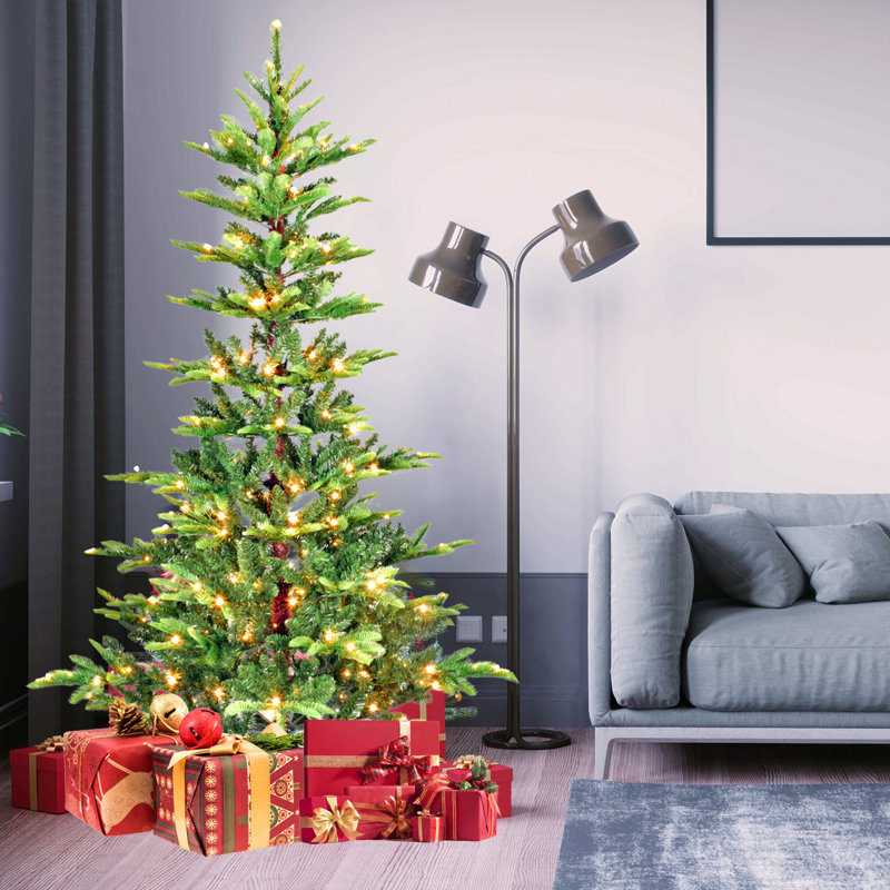 Christmas Tree With Warm White Led Lights, Pe+Pvc Tips, Auto-Unfold Memory Wire, Hinged Structure & Stable Metal Stand – Easy Assembly Holiday Tree