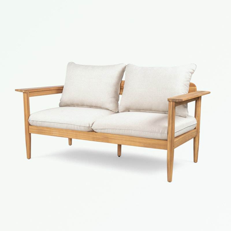 wooden Outdoor Patio loveseat with soft cushion and sturdy legs