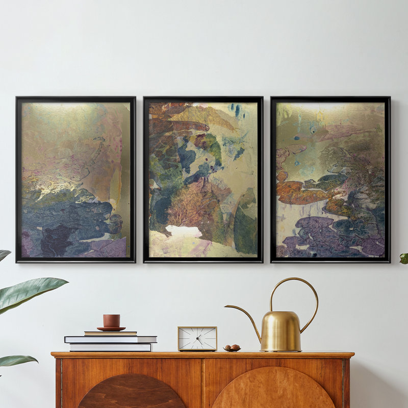 «Monet's Landscape I - Toile tendue avec châssis sur mesure - 3 pièces, Noir, H 30 po x l 63 po