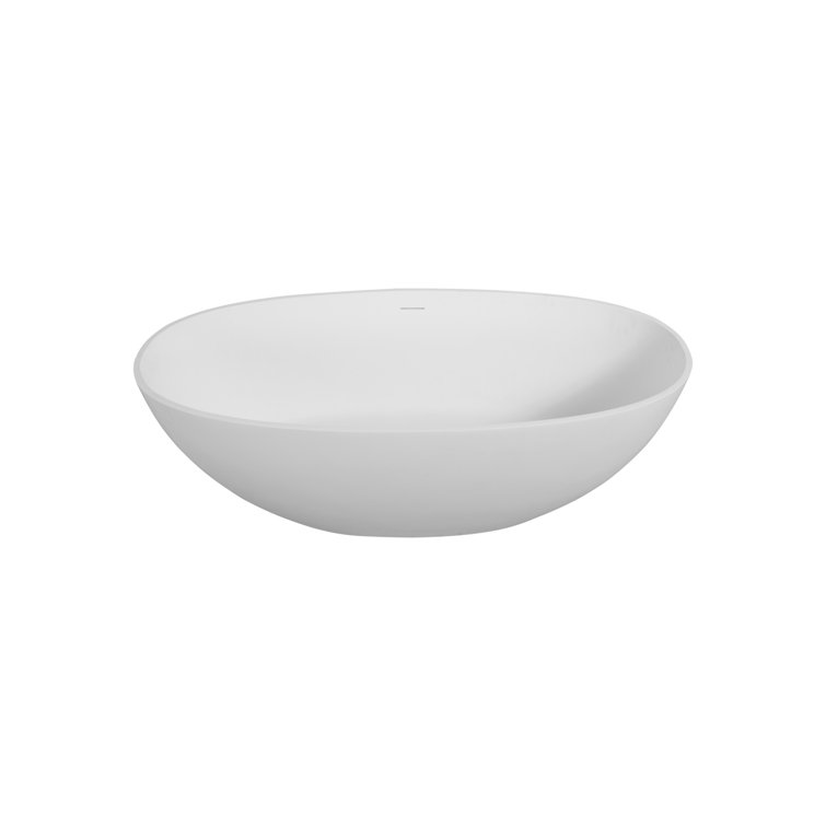 65"L x 29.5"W x 21.7"H Solid Surface Freestanding Oval Tub with Overflow and Drain