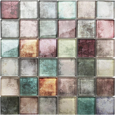 Carreaux de dosseret en mosaïque de verre antique rouge et gris, revêtement mural décoratif en grille carrée émaillée