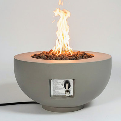 Outdoor Round Propane Fire Pit Table 28-inch,40,000 BTU Fire Pit Bowl,Light Concrete Propane Fire Pit