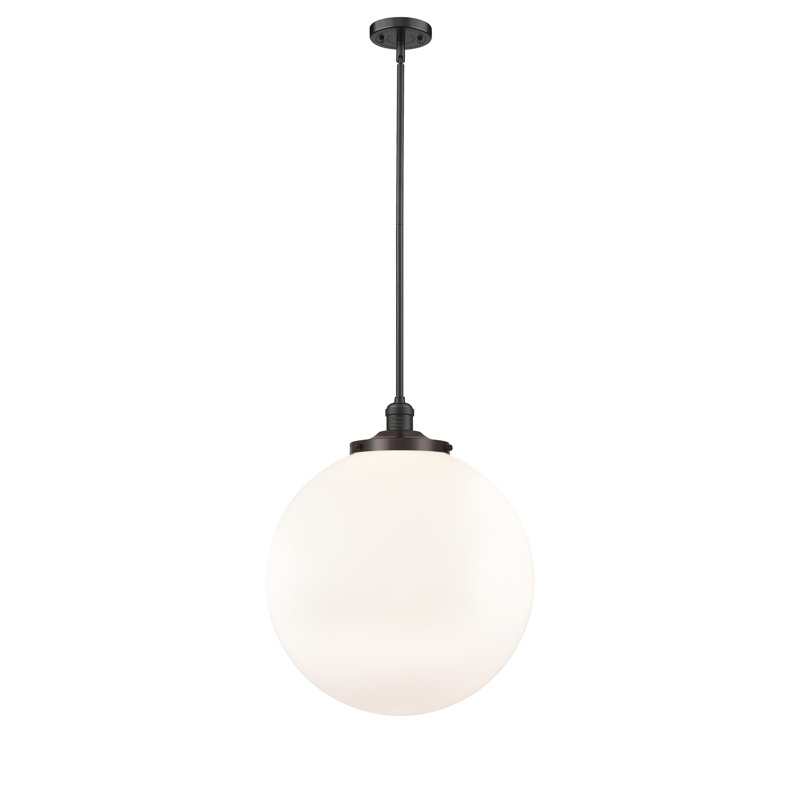 Luminaire suspendu simple à 1 lumière Frederick, Bronze frotté à l'huile, Blanc mat