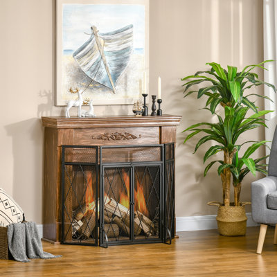 Pare-étincelles pliable à 3 panneaux, 48,28 po x 31 po, acier noir avec portes doubles, pare-étincelles pour la combustion du bois, empêche les étincelles de se propager, protège-écran robuste facile à ranger
