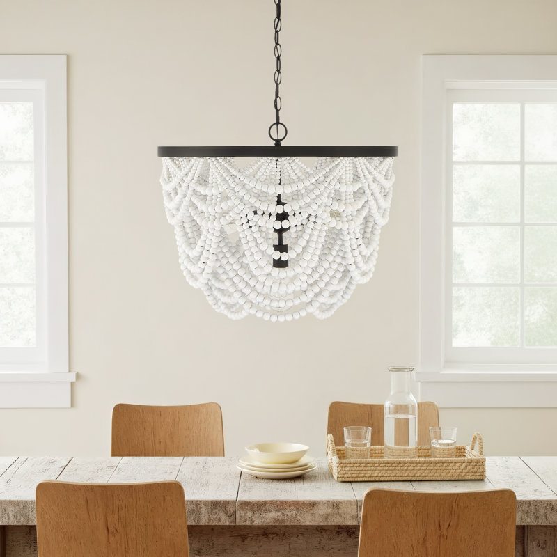 Clancey 5 - Light Unique / Statement Tiered Chandelier in White with Beaded Accents, White