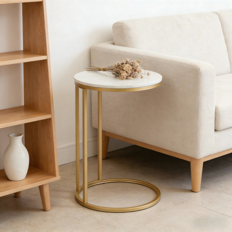 Lonan C Shape Metal Frame End Table with Marble Top
