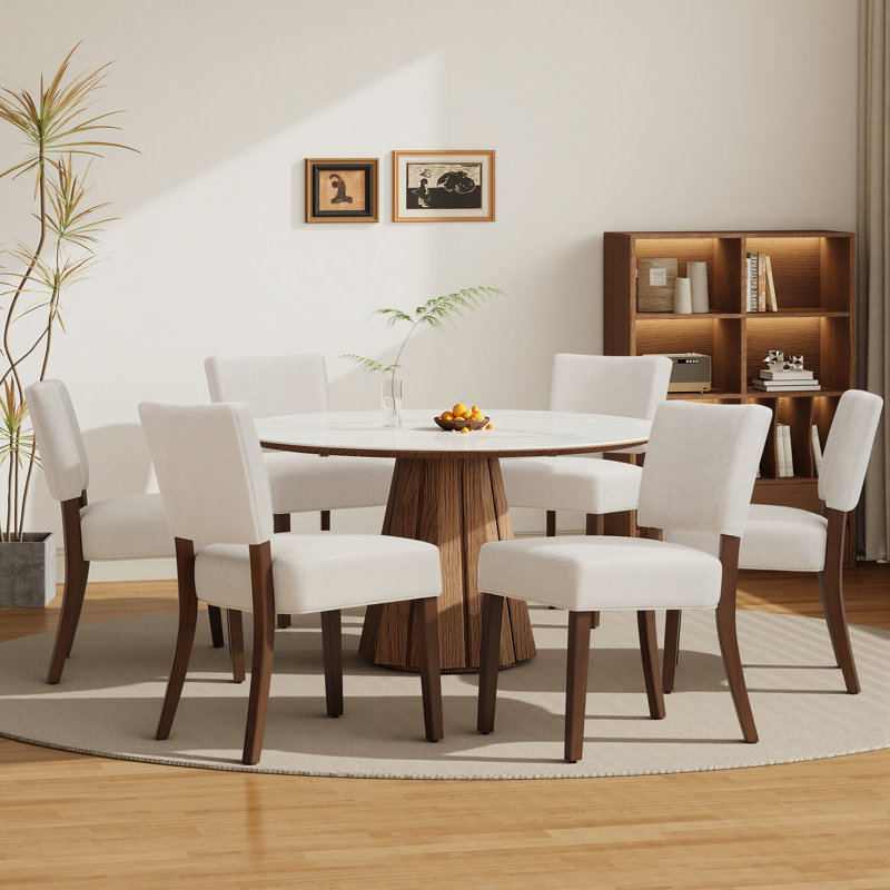 Upholstered Solid Wood Parsons Side Dining Chair, Beige