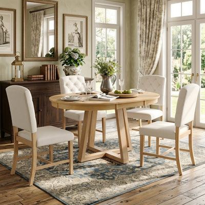 Extendable Retro Dining Table Set with 4 Upholstered Chairs, Round to Oval Table for Versatile Living and Dining Spaces