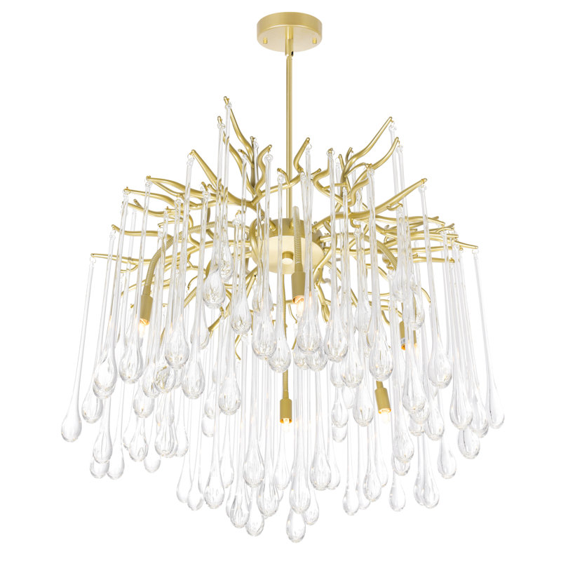 Modern Statement 26" Gold Chandelier for Dining Room Foyer Bedroom Entryway, 6-Light with G9 Bulb Base, Gold Leaf