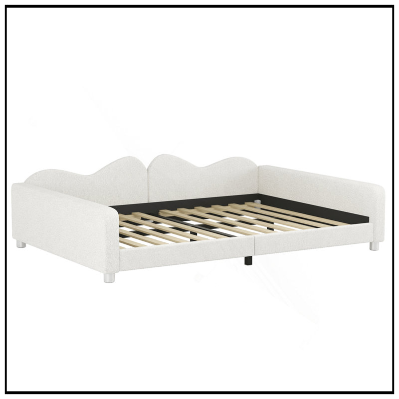 Upholstered Daybed With Sherpa Fabric And Cloud-Shaped Backrest, No Box-Spring Required For Comfort And Style, White