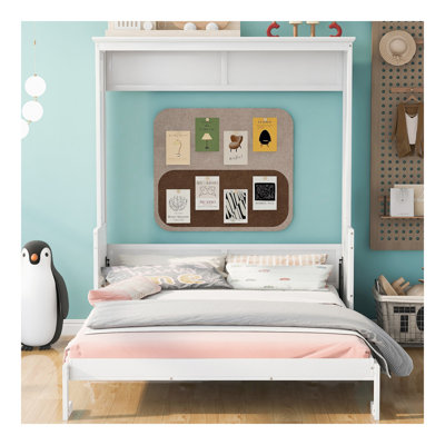 Grand lit escamotable avec tablette, blanc