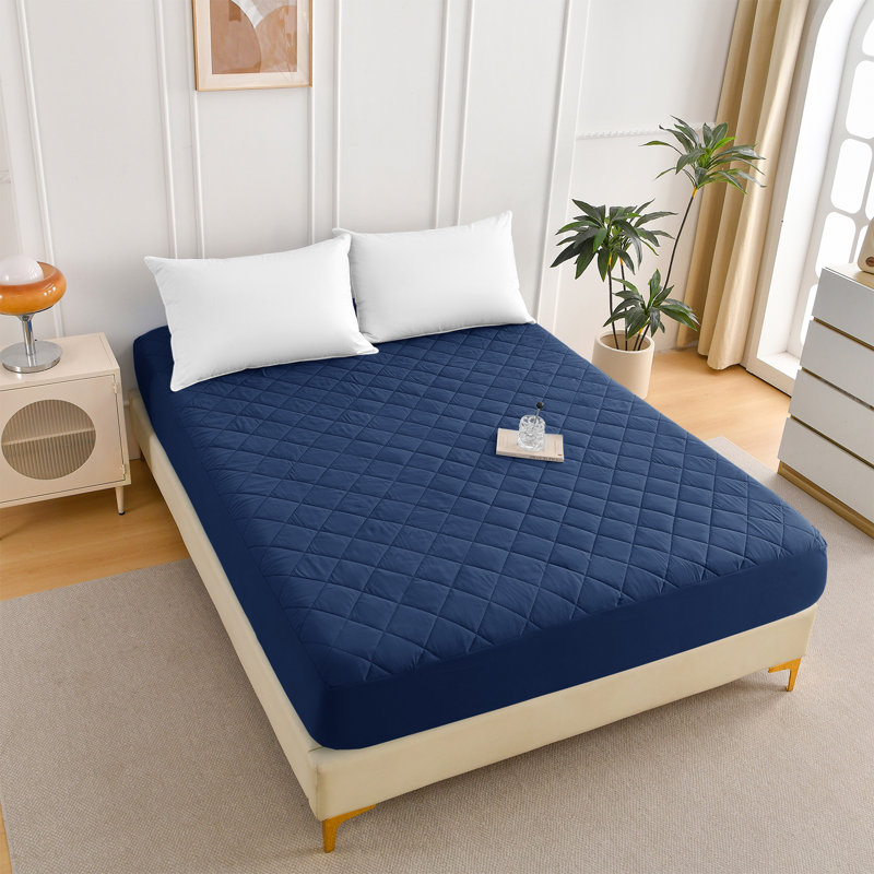 Protège-matelas imperméable à motif de losanges, Grand lit, Marine