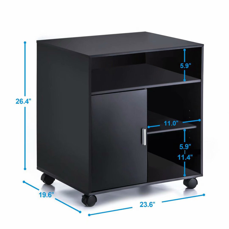 FITUEYES Support d'imprimante avec chariot de travail du bois mobile sur roulettes noir, PS406001WB