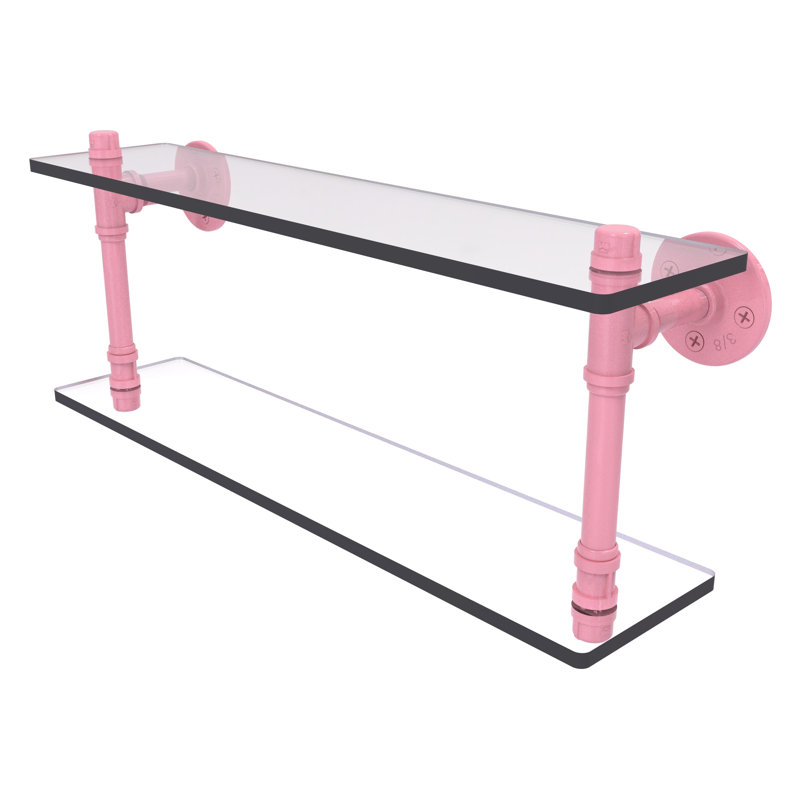 Tablette double en verre Pipeline Collection P, H 9,4 po x l 22 po x P 5,6 po, Rose