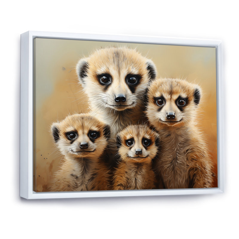 "Afrique suricates de la communauté II" sur toile, H 16 po x l 32 po x P 1 po, Cadre flottant blanc