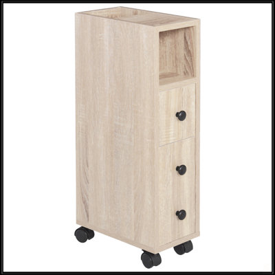 Armoire de rangement mince pour papier hygiénique, organisateur de salle de bain mobile avec tiroir ouvert et porte fermée, chariot à roulettes verrouillable pour petit coin de salle de bain