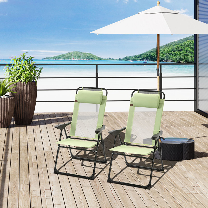 Chaises de terrasse pliantes (2). Assise confortable avec. Dossier réglable. Pour le jardin, la cour arrière, la pelouse. Pliable pour économiser de l'espace. Solide. 264 lb Capacité de chaises de patio de 2 po Fauteuil à dossier en toile