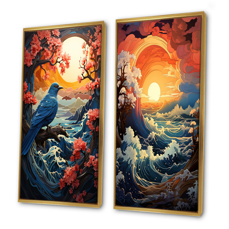 Ensemble de salon 2 pièces Ocean Wall, Encadrement doré, H 40 po x l 41 po