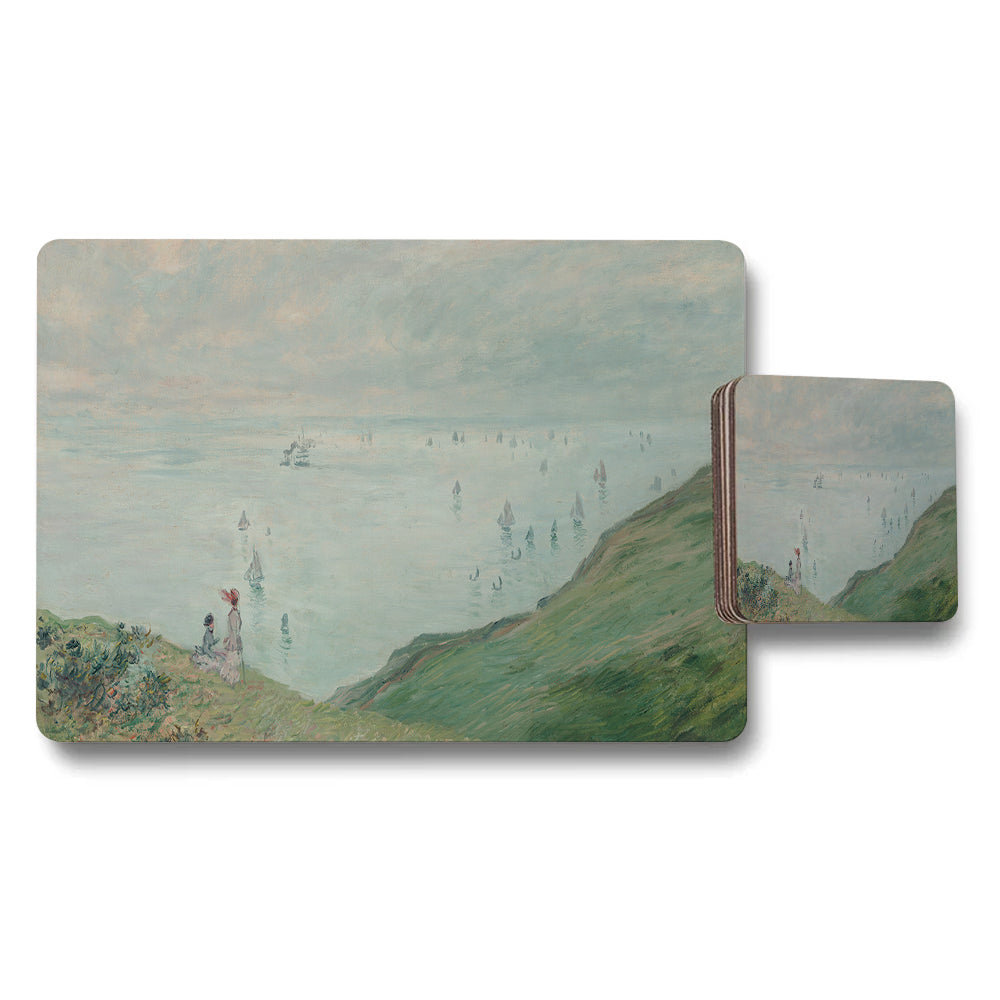 Seascape Placemat And Coaster Set With Coastal Landscape Art
