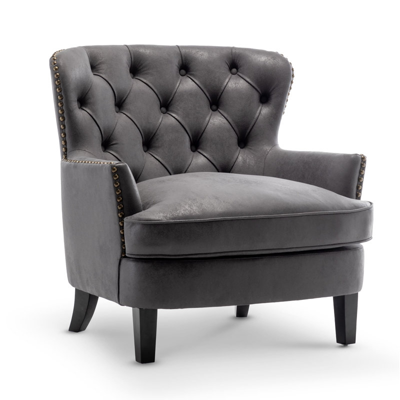 Leather Air Buttoned Accent Chair, Grey