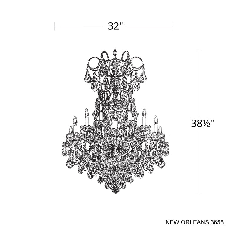New Orleans 14 Light 32in x 38.5in Chandelier in Antique Silver with Clear Radiance Crystals, Chinese (K9), Etruscan Gold