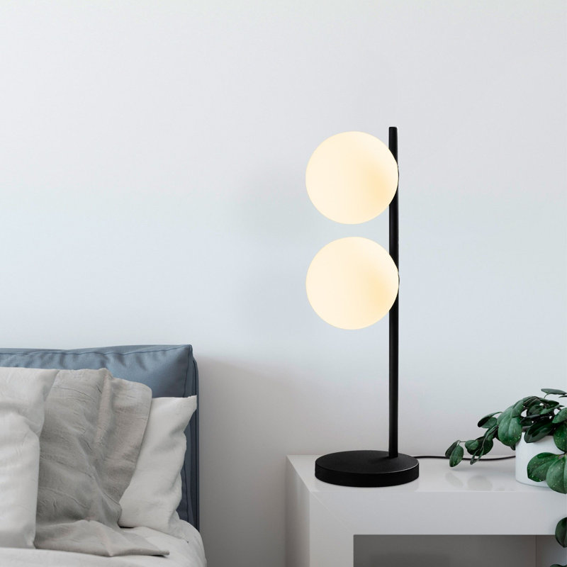 Lampe de table moderne noire avec corps en métal, 7,5 x 7,1 x 22,8 pouces | Plaque de base de 18 cm, câble de 78,7 pouces, interrupteur marche / arrêt | Double prise E14 (40 W maximum) | Conception élégante pour la maison et le bureau, indice de protection IP20
