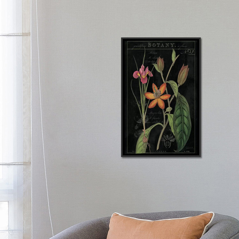 Impression sur toile tendue, "flore rétro iii sur noir", H 18 po x l 12 po x P 1,5 po, Toile tendue, Pas de tapis