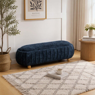 Pouf de rangement à couvercle rabattable en chenille de 140 cm de large, banc d'appoint moderne et minimaliste avec pieds en bois d'hévéa pour salon, entrée, dortoir, chambre