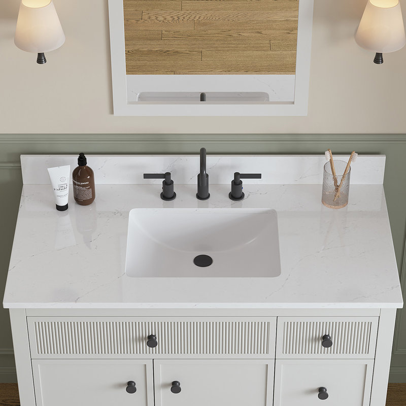 43'' Bathroom Vanity Top with Sink and Faucet Holes, Quartz White