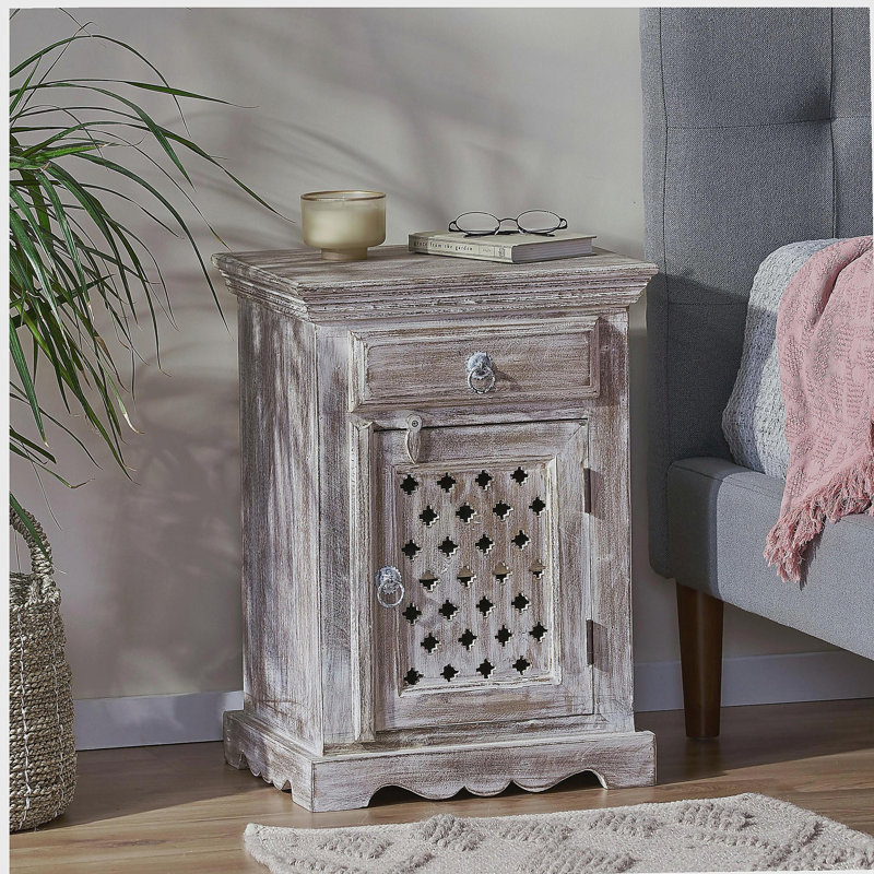 Table de chevet en bois avec 1 tiroir et 1 porte