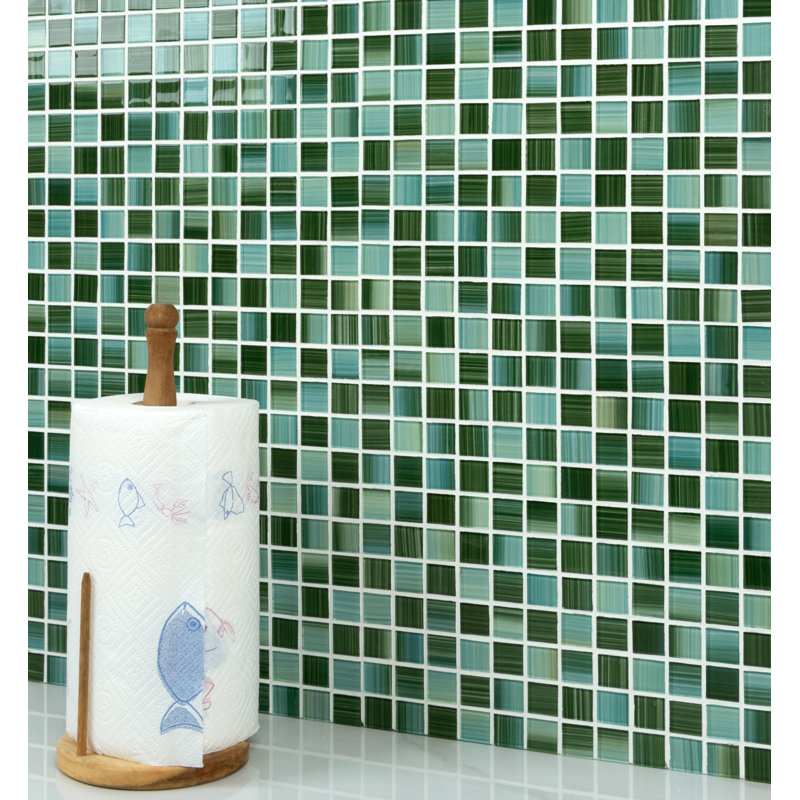 Swimming Pool 0.9" X 0.9" Straight Edge Glass Mosaic Tile, Creek Green