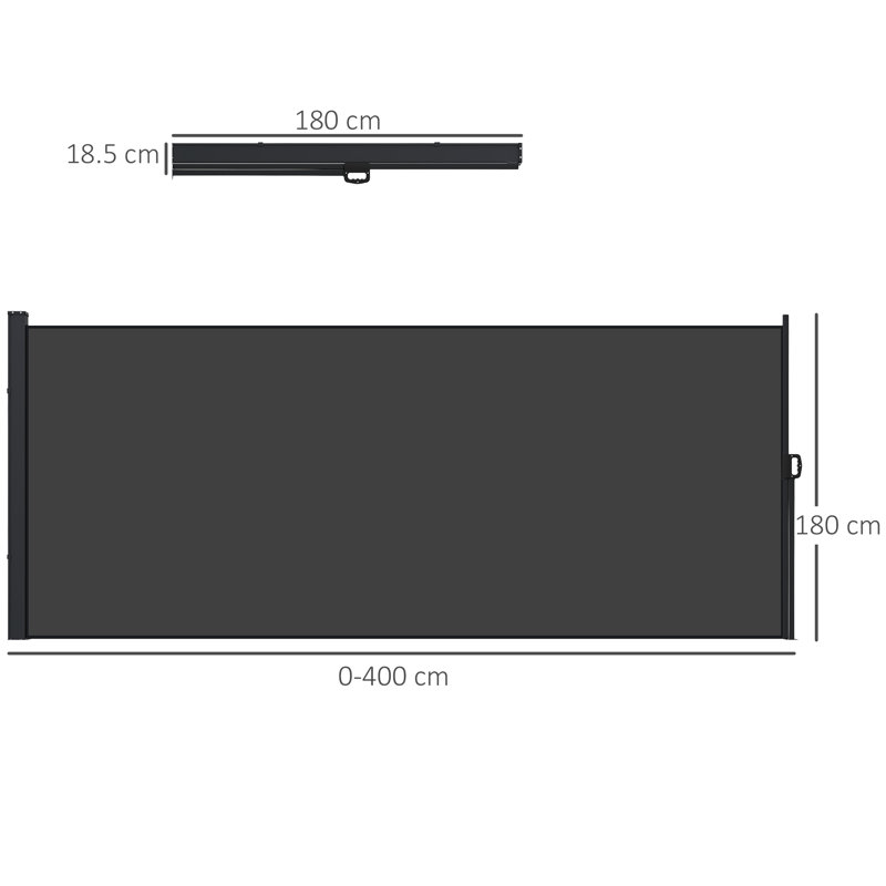 Dakota Fields 400cm W Polyester Cover Retractable Freestanding Awning, Black, 160cm H x 400cm W x 18.5cm D