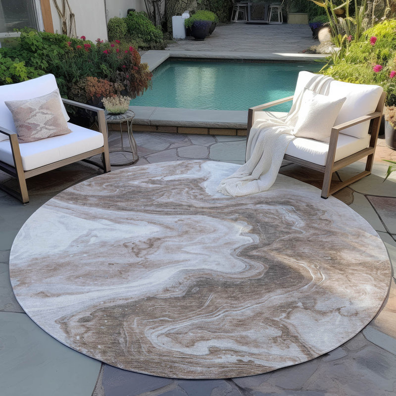 Machine Washable Indoor/Outdoor Cinead ACN1706 Taupe Rug, Round 8'