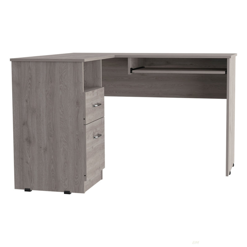 2-Drawer 1-Shelf L-Shaped Computer Desk(Desk), Light Oak