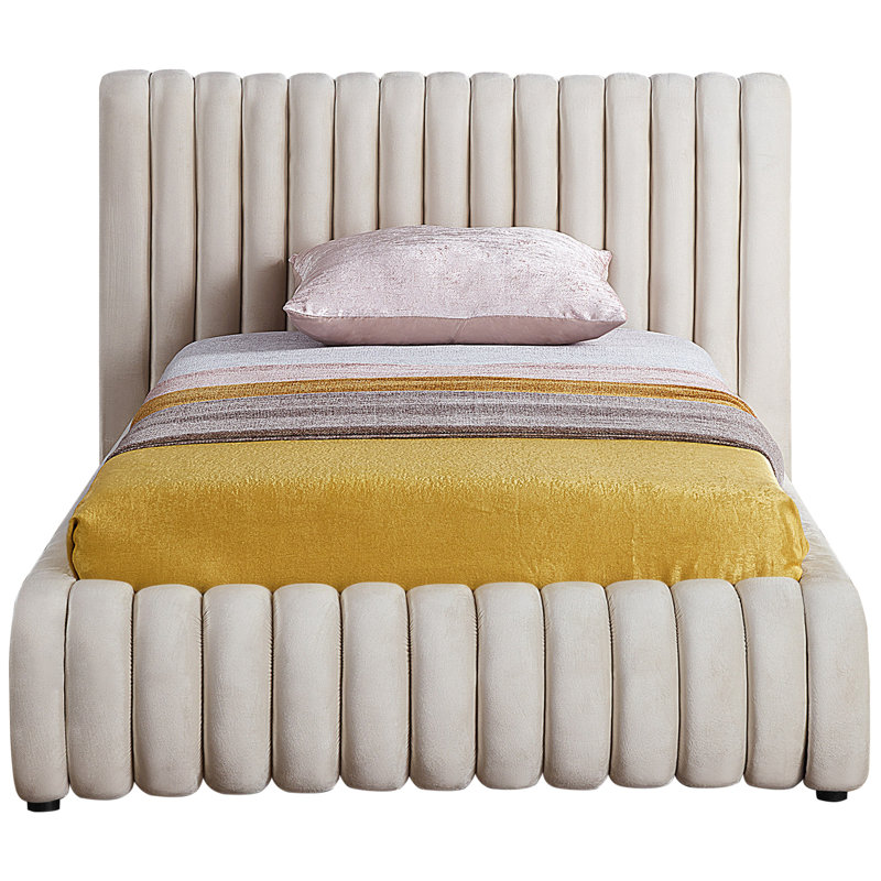 Nico Tufted Panel Bed, Cream Velvet, Twin