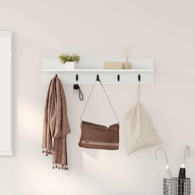 Wall-Mounted Coat Rack With Shelf 80 X 10.5 X 18 Cm, White