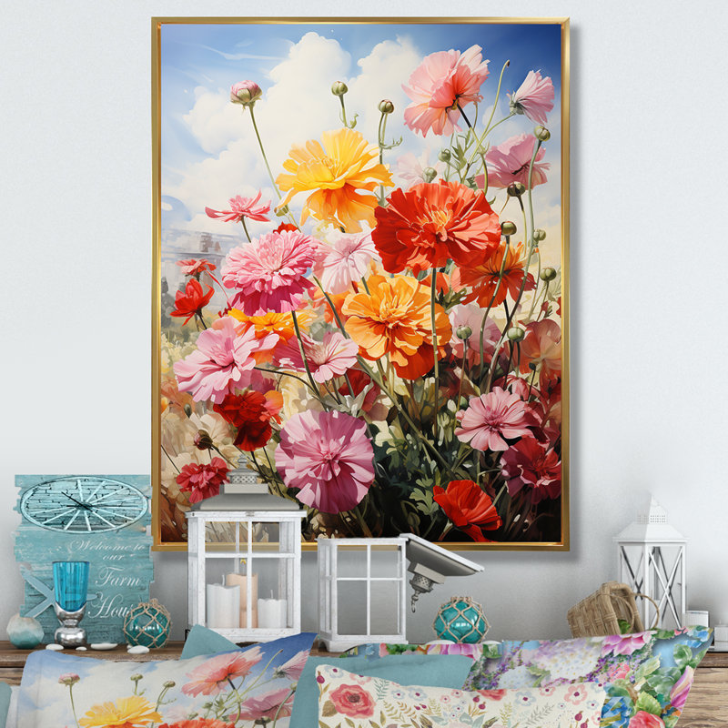 Meadow Marigold Meadows II - impressions sur toile florales et botaniques, Cadre flottant doré, H 40 po x l 30 po x P 1,5 po