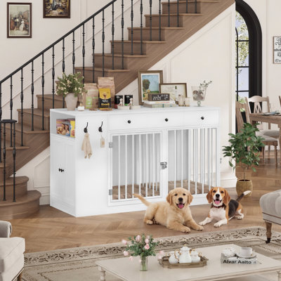 Furniture Style 59'' W Dog Crate With Drawers & Cabinets