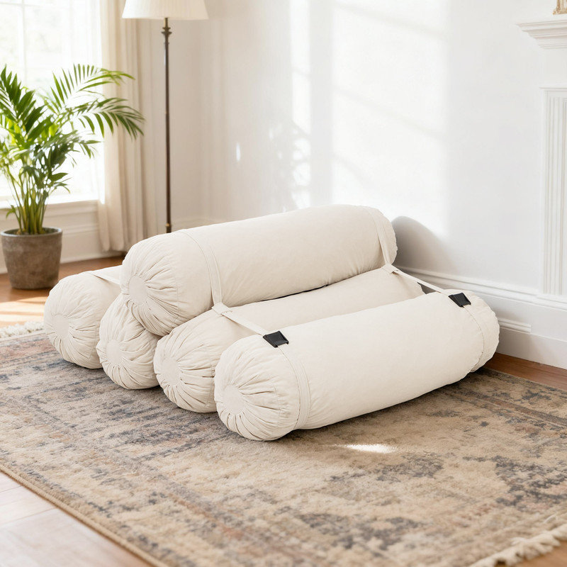 Adjustable Modular Floor Sofa with 5 Cylindrical Pillows,Convertible Corduroy Lounge Chair, Beige Corduroy