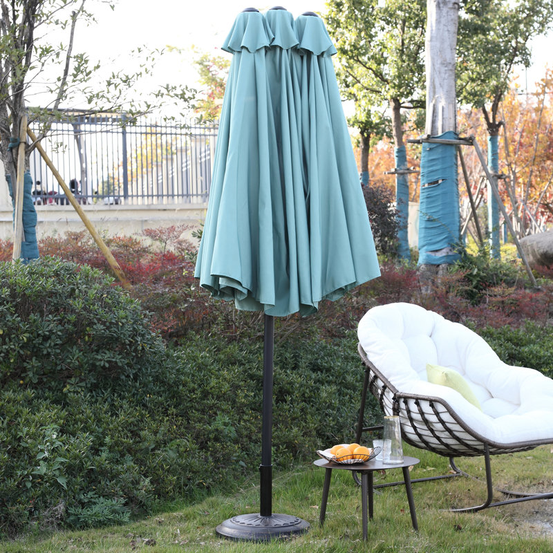 close patio umbrella Kozyard 15 FT Rectangular Double-Sided with Solar Light Kozyard LLC or right How to take down and