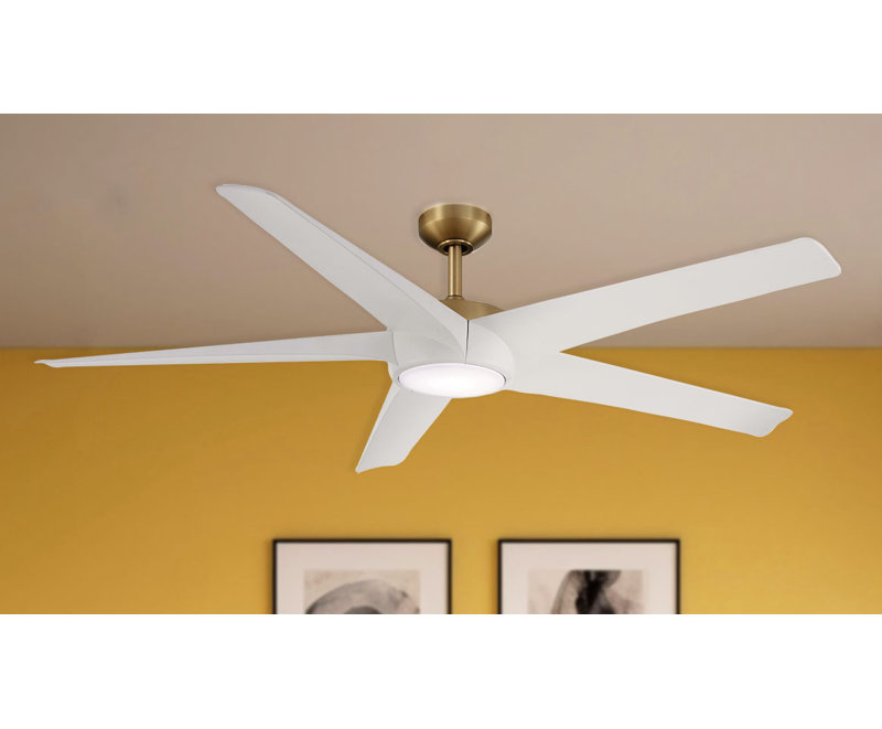 Minka Aire Skymaster - 64In Led Ceiling Fan, White, Soft Brass