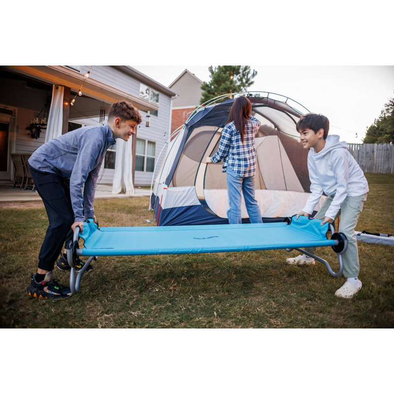 Disc-O-Bed Youth Double Cot Kid-O-Bunk w/ 200 Pound Capacity & Carry Bags, Teal, Teal Blue/Silver